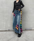 Denim Patchwork Check Skirt